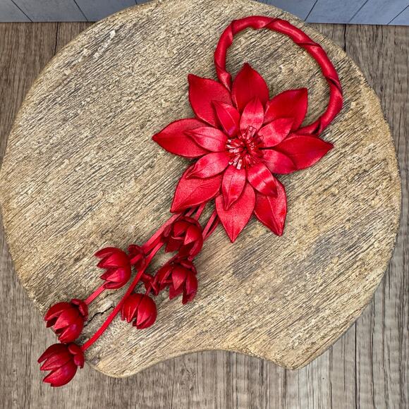 Leather Flower Purse Charm Genuine Leather Red Poinsettia Flower Bag Charm NEW - Picture 9 of 9